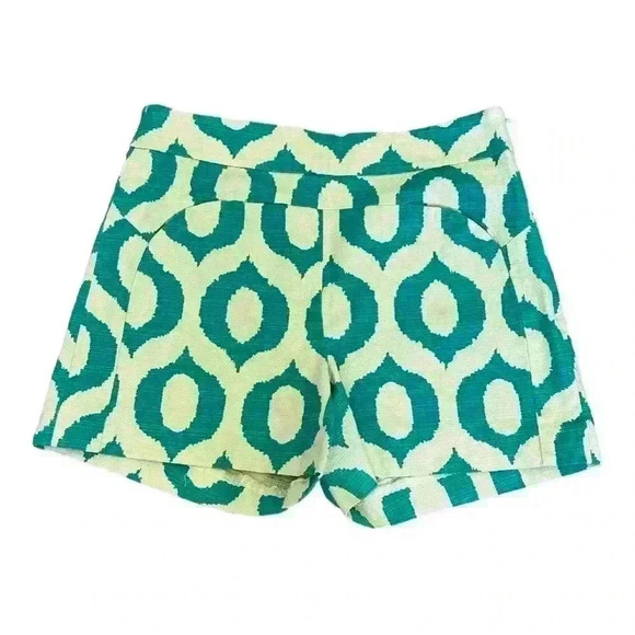 Anthropologie Cartonnier High Rise Turquoise and Cream Ikat Shorts Size 4 - Picture 3 of 8